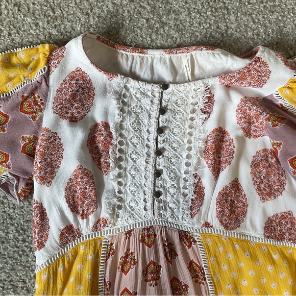 Anthropologie Melody Patchwork Lace Mixed Print Cottagecore Midi Dress Size 8/M - Picture 7 of 12